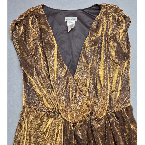 Jessica London Womens Size 16 Cocktail Dress Metallic Gold Knee Length Stretch - Picture 2 of 9